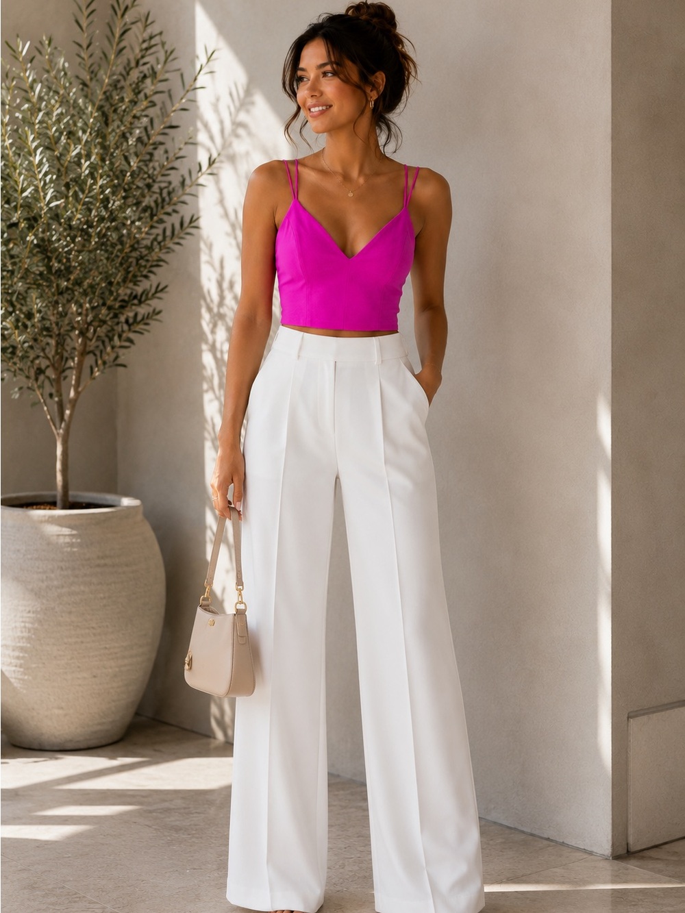 BREST Hot Pink Strappy Corset Crop Top Small